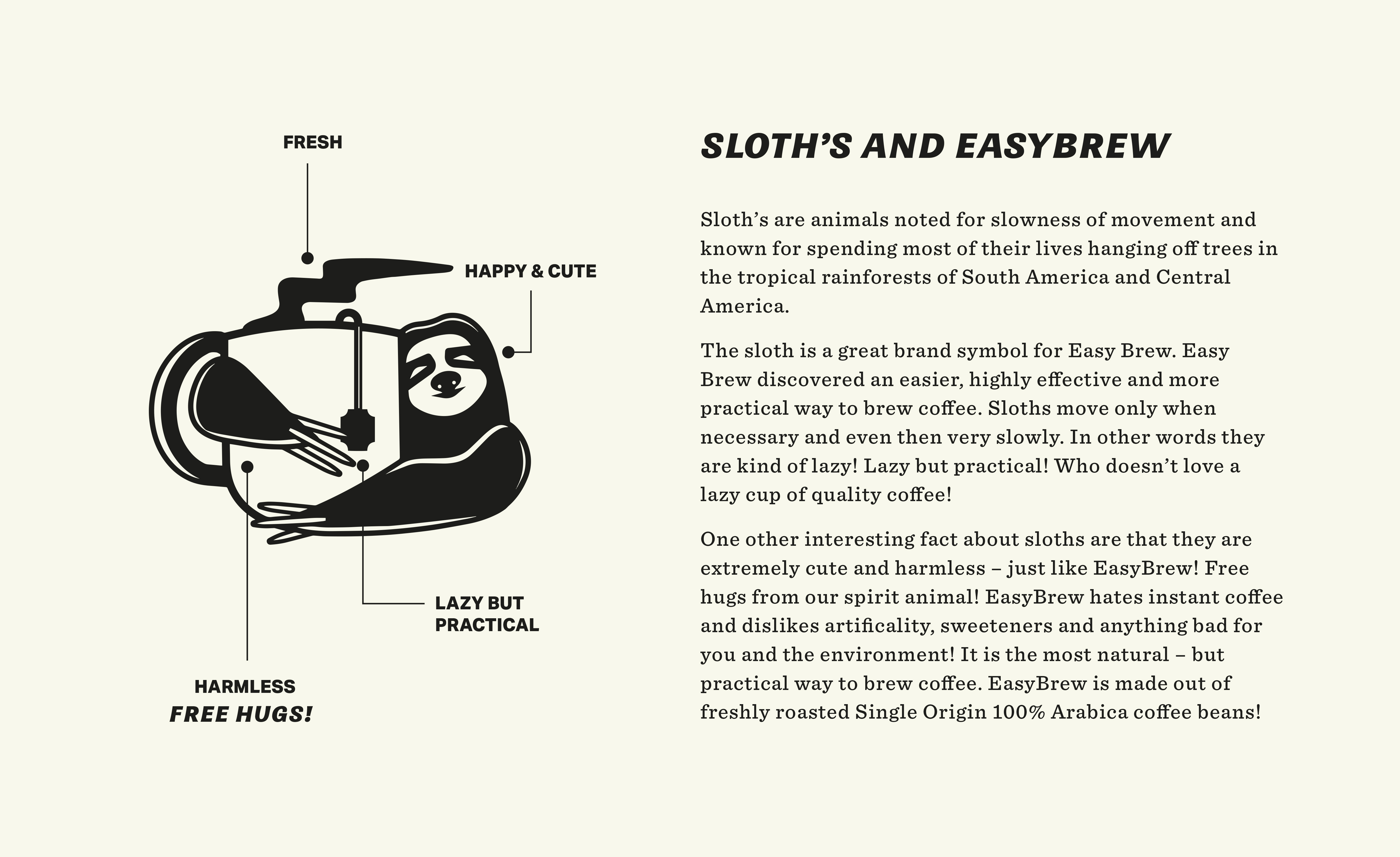 sloth-easy-brew-coffee-website-easybrew-packaging-zeki-michael-pinterest-coffee-beer-label-branding-strategy-design-practical-studio-freelance